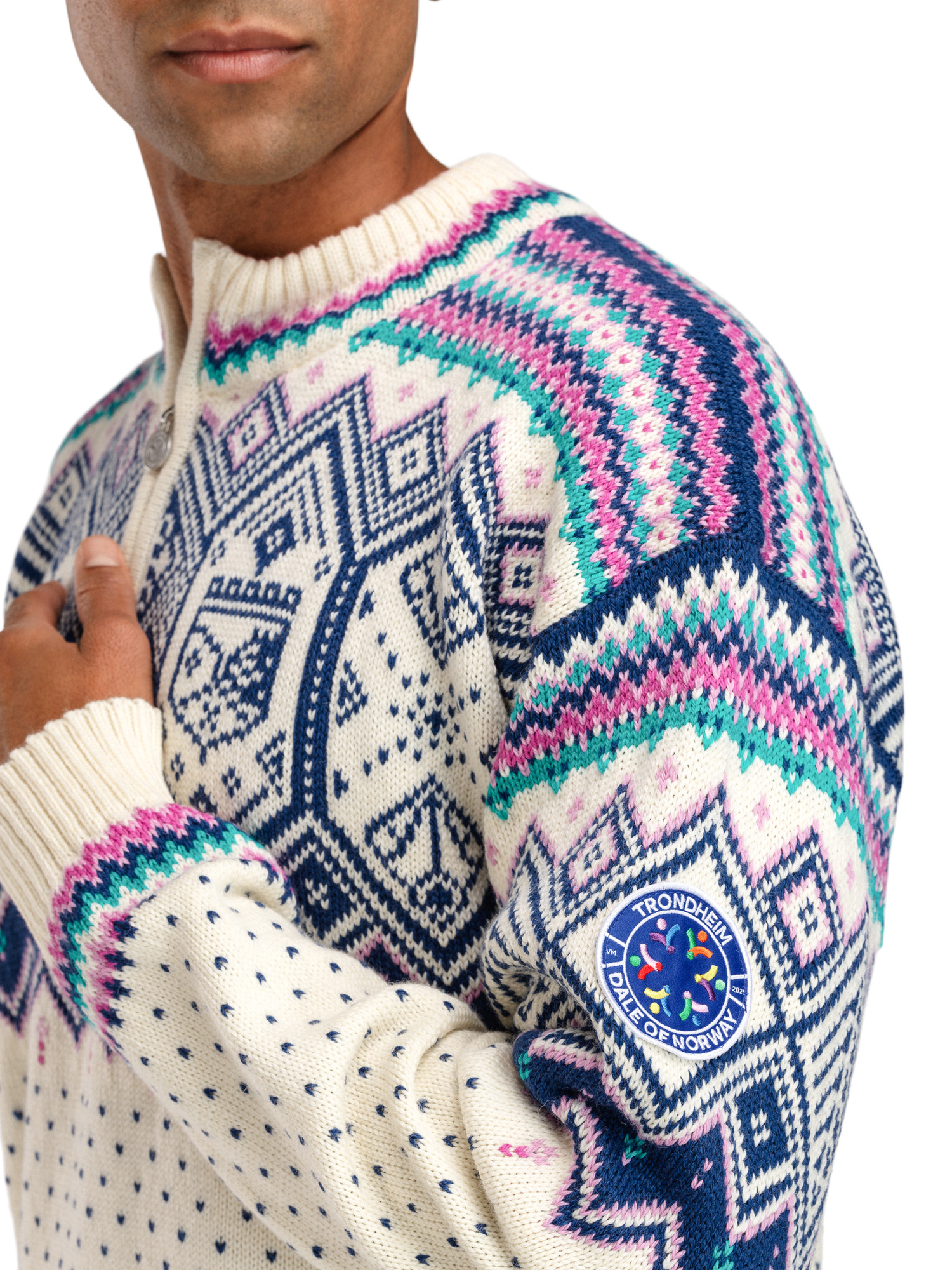 2025 Trondheim Men's Wool Sweater Offwhite  Indigo Orchid