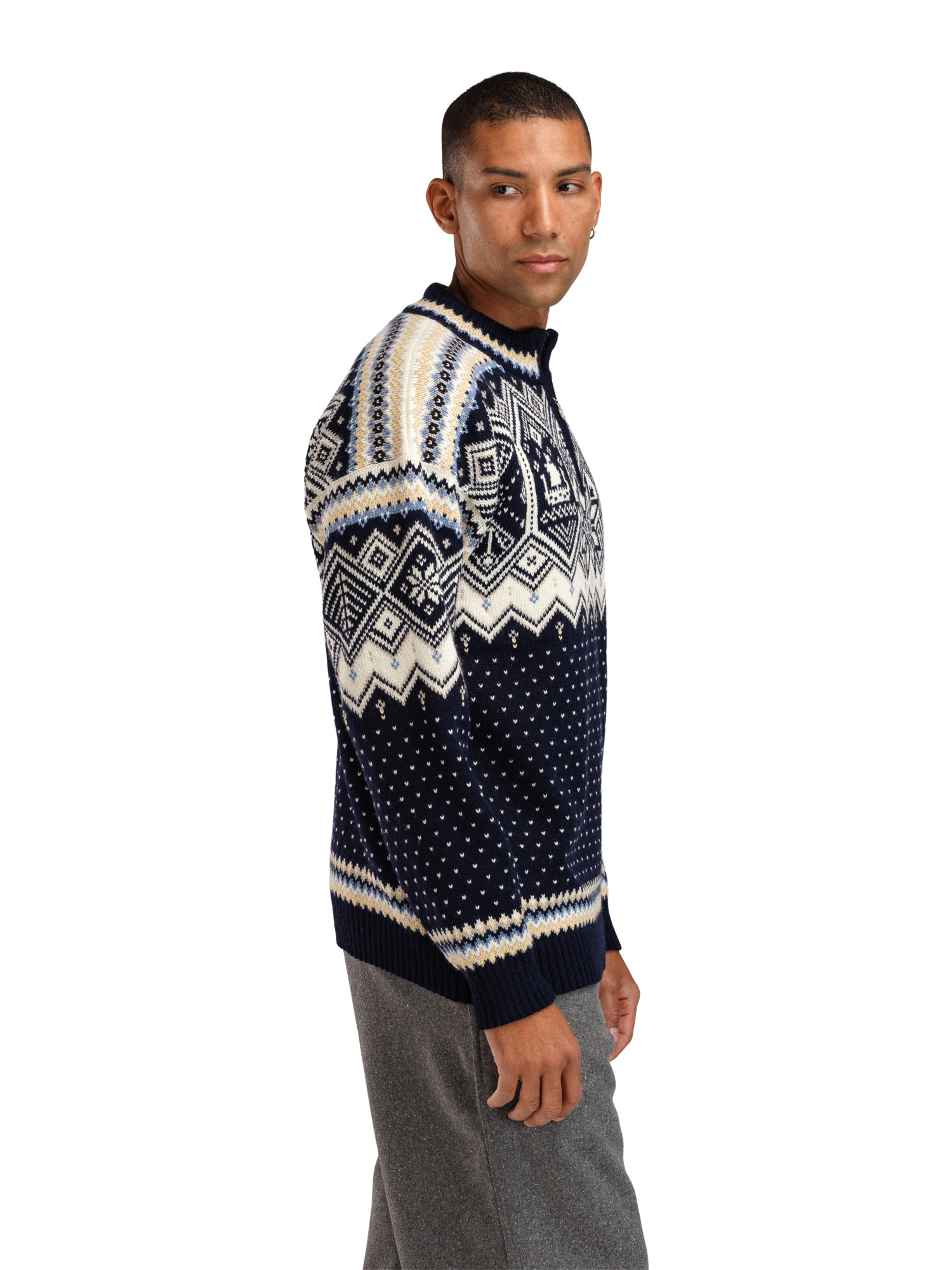 2025 Trondheim Men's Wool Sweater Navy  Offwhite  Sandmel.