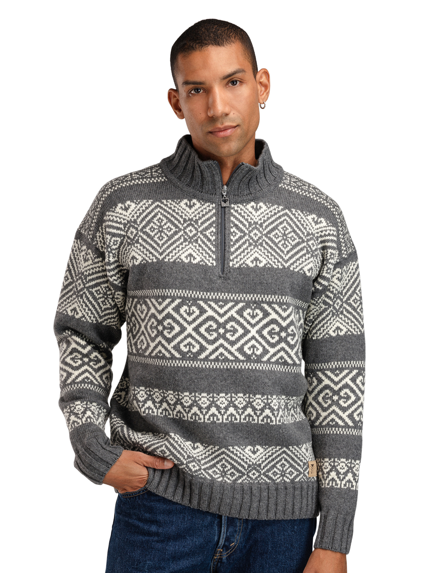 Rasletind Men’s Sweater - Merino Wool Darkcharcoal Offwhite