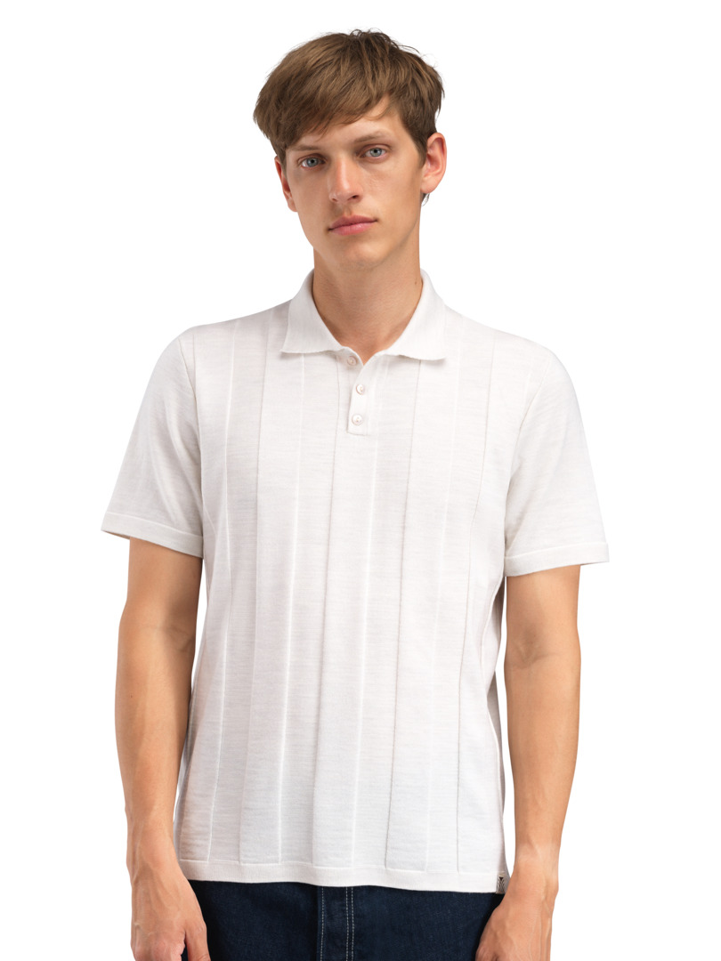 Nanes Polo Shirt - Merino wool Offwhite Navy