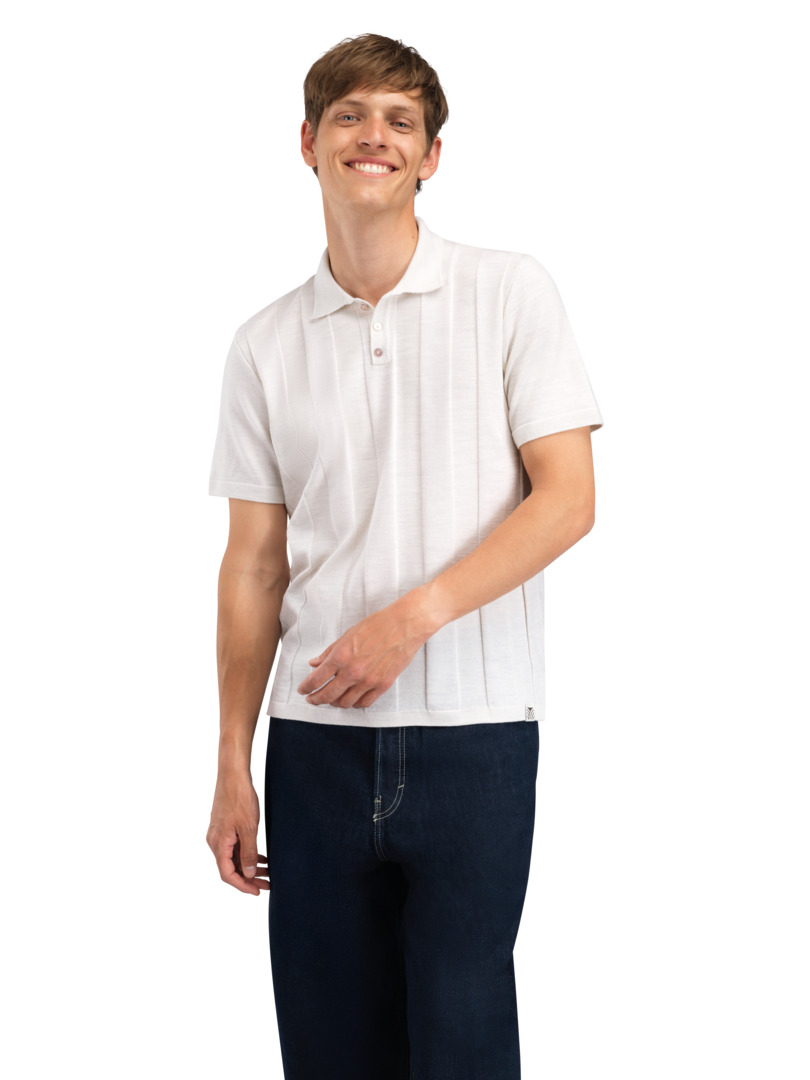 Nanes Polo Shirt - Merino wool Offwhite Navy