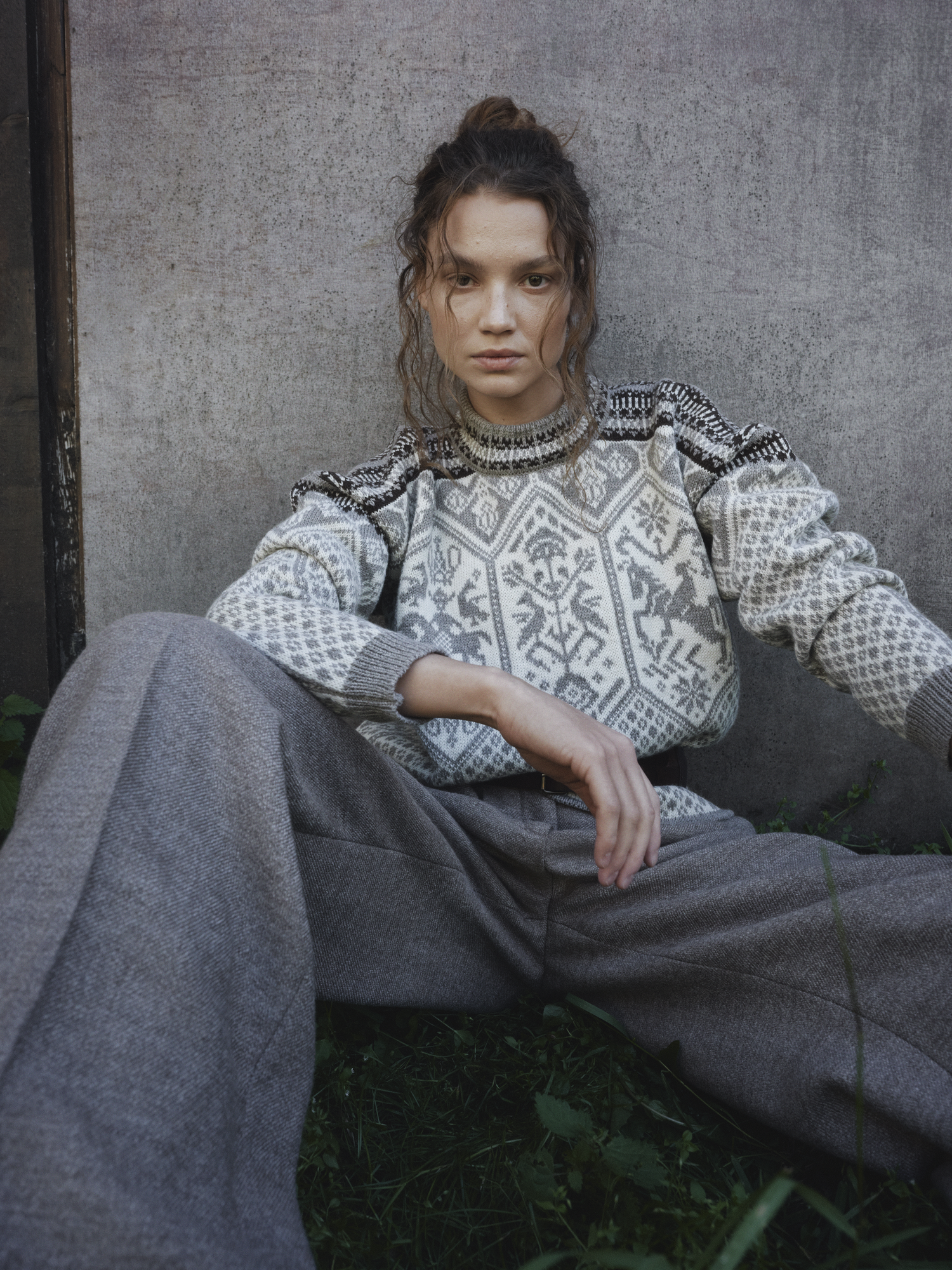 Female model wearing1994 undyed Olympic Sweater from the 2025 collection