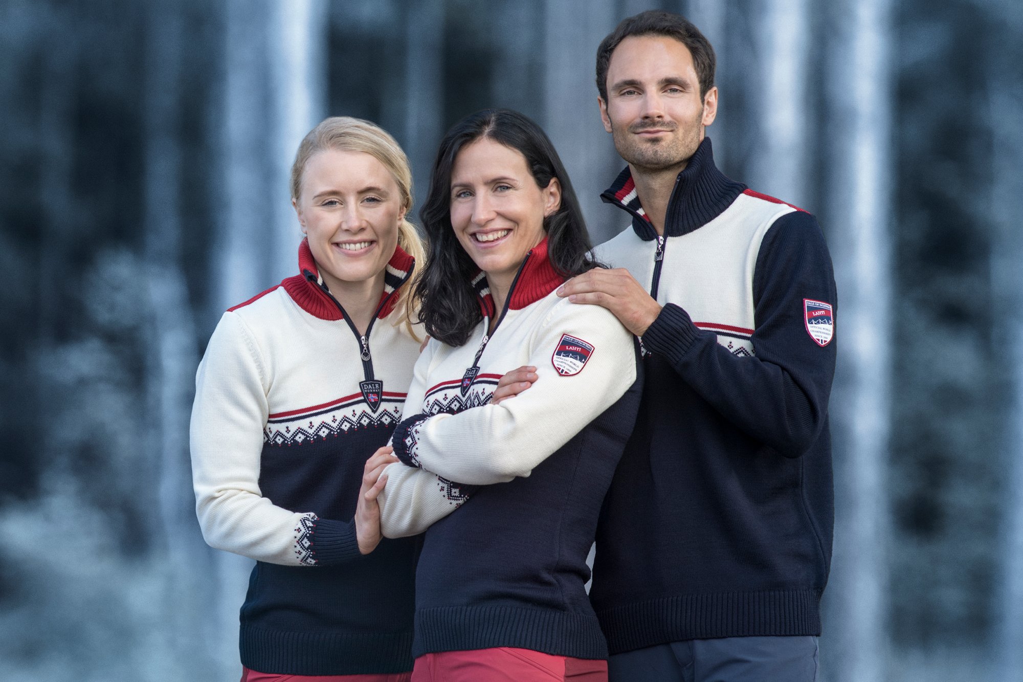 Ski-VM Lahti, Finland  2017. Bildet viser Ragnhild Haga, Marit Bjørgen og Hans Christer Holund i VM-genseren. 